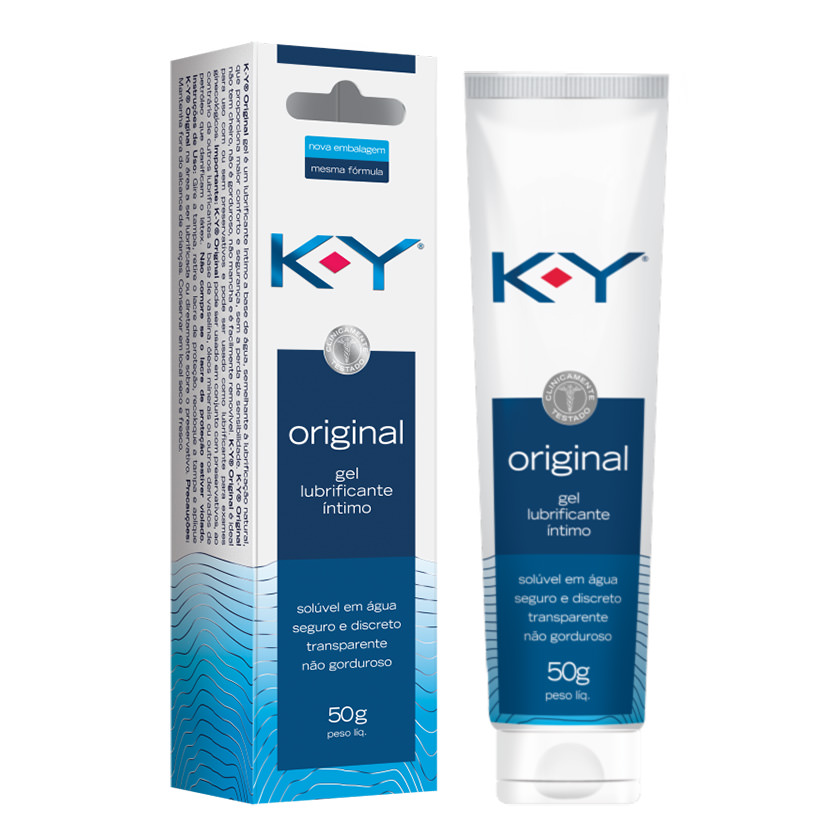 KY Lubrificante �ntimo Original 50g em sua embalagem original e fora da caixa, exibindo o r�tulo frontal