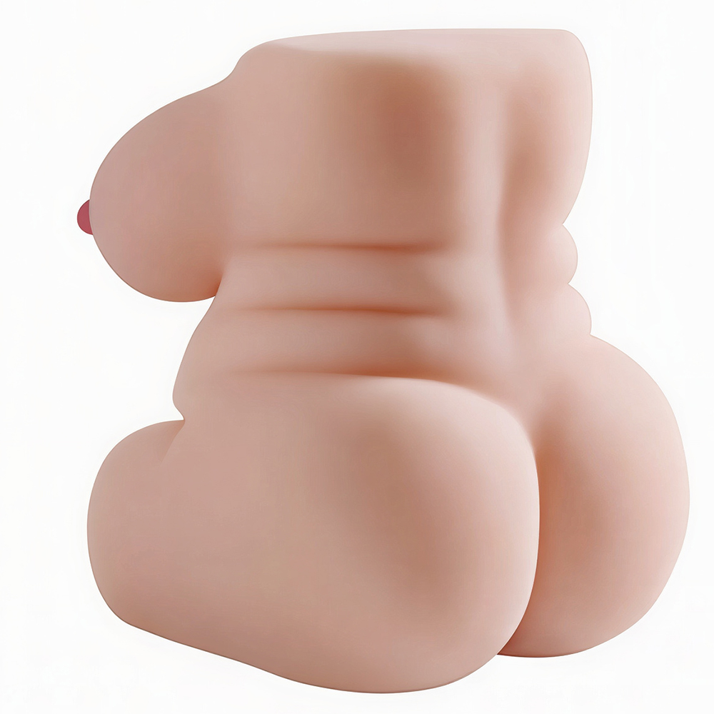 Masturbador Masculino Mini Corpo Gordinha Bege, vista lateral com destaque para o formato curvil�neo