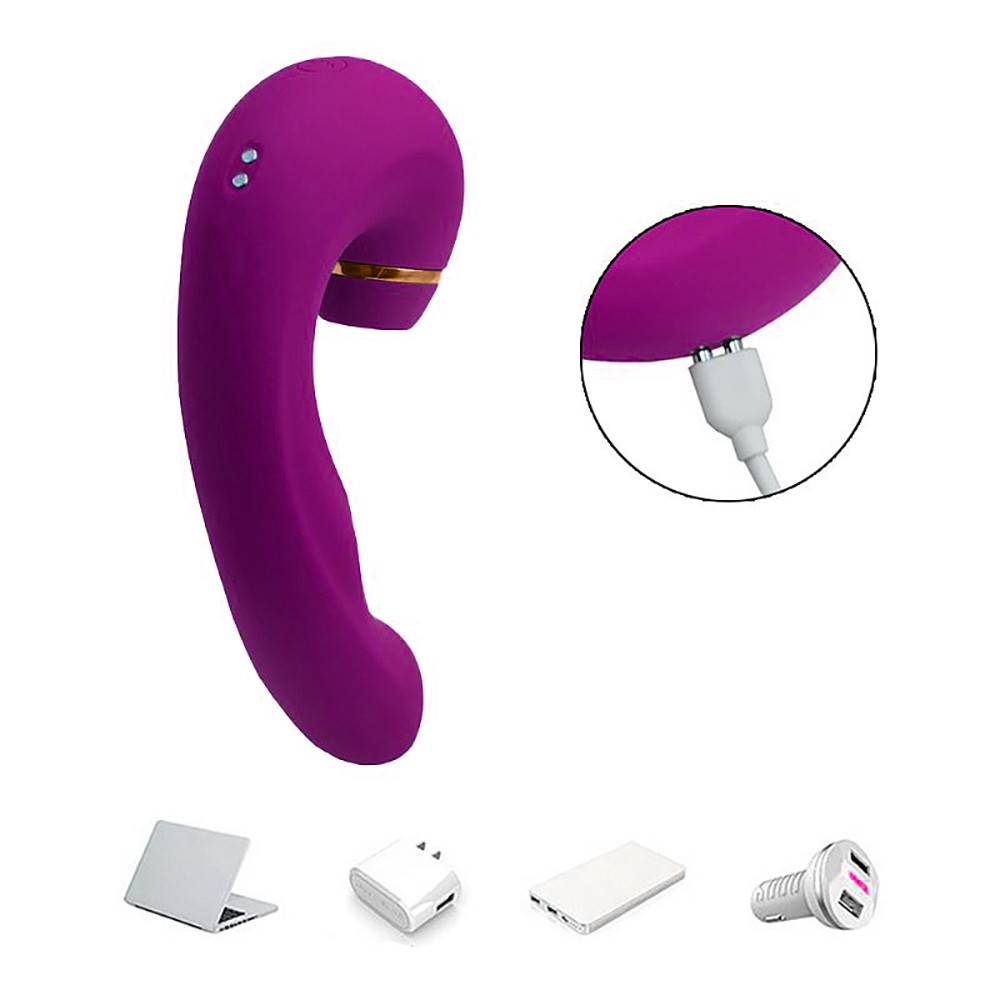 Vibrador Duplo Air Pulse 2 Pink mostrando a entrada USB para recarga e op��es de carregamento (notebook, adaptador, power bank, acendedor veicular)
