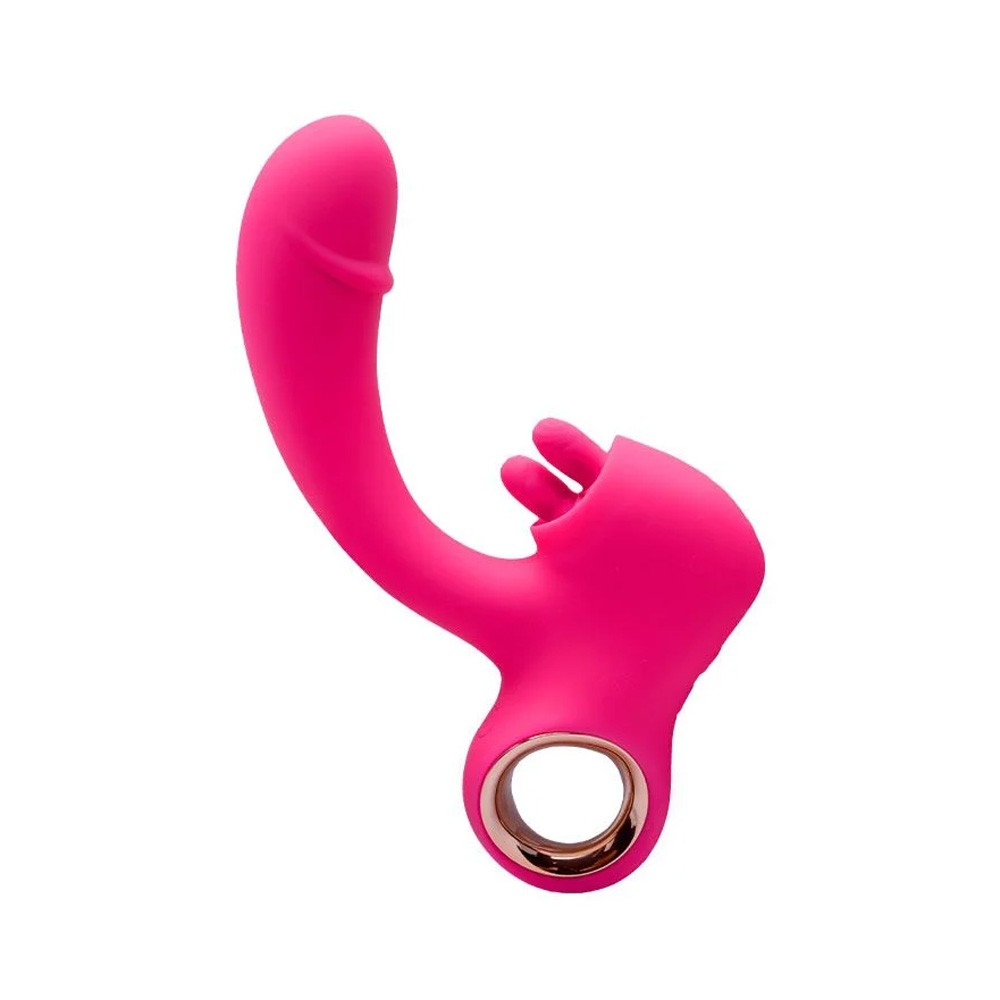 Vibrador duplo Suri pink em vista frontal, exibindo o design ergon�mico e a curvatura para estimula��o interna