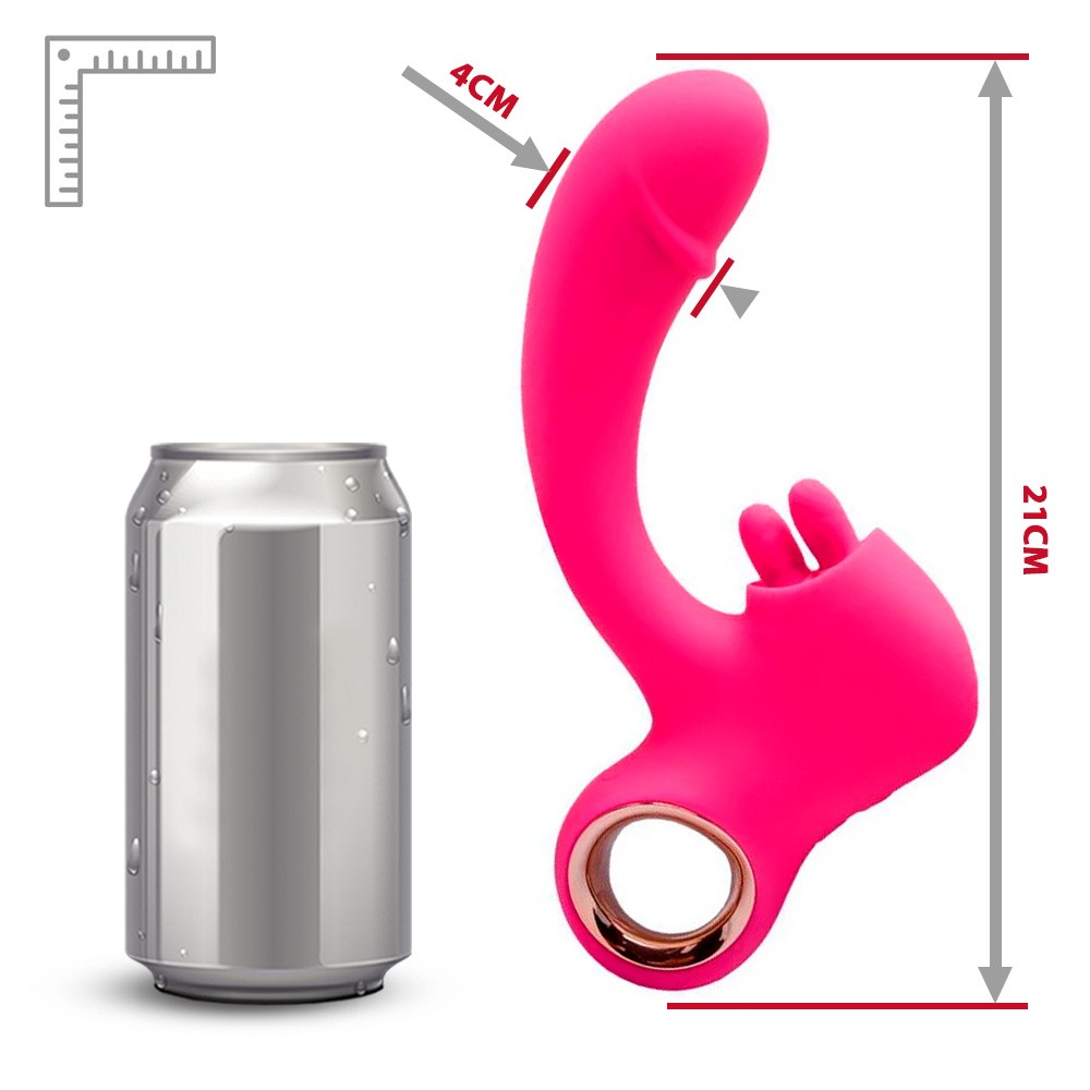 Vibrador duplo Suri pink em vista diagonal de cima, real�ando o formato inovador e a cor vibrante