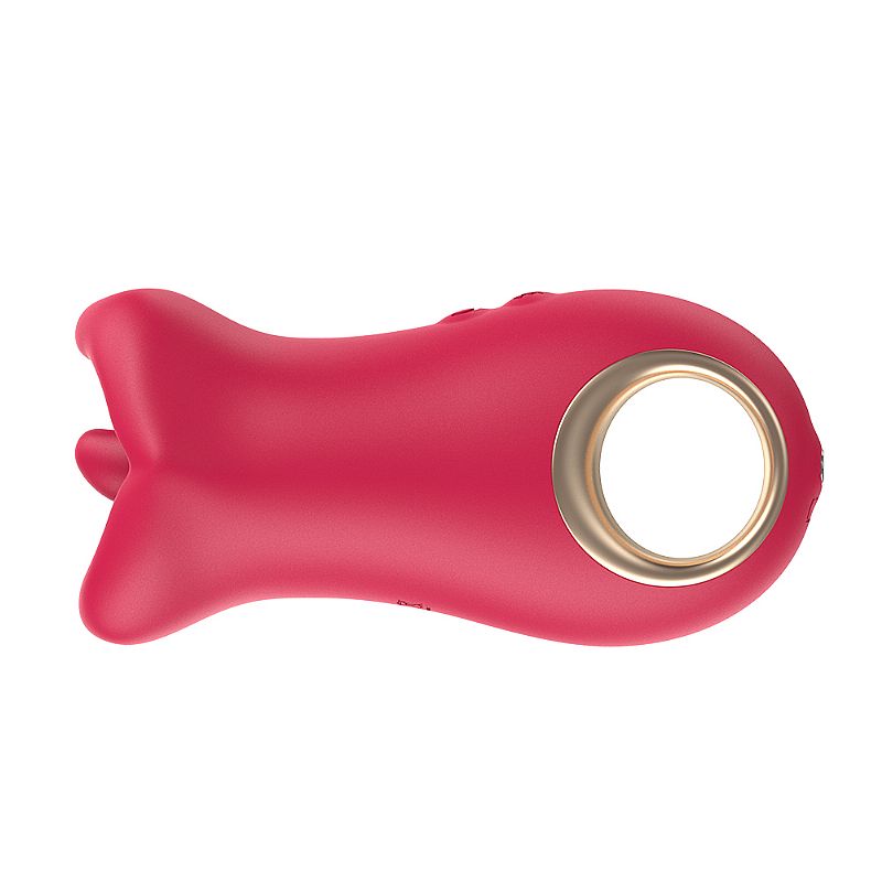 Vibrador clitoriano Aroa Vermelho, vista superior dos bot�es de controle e textura do silicone