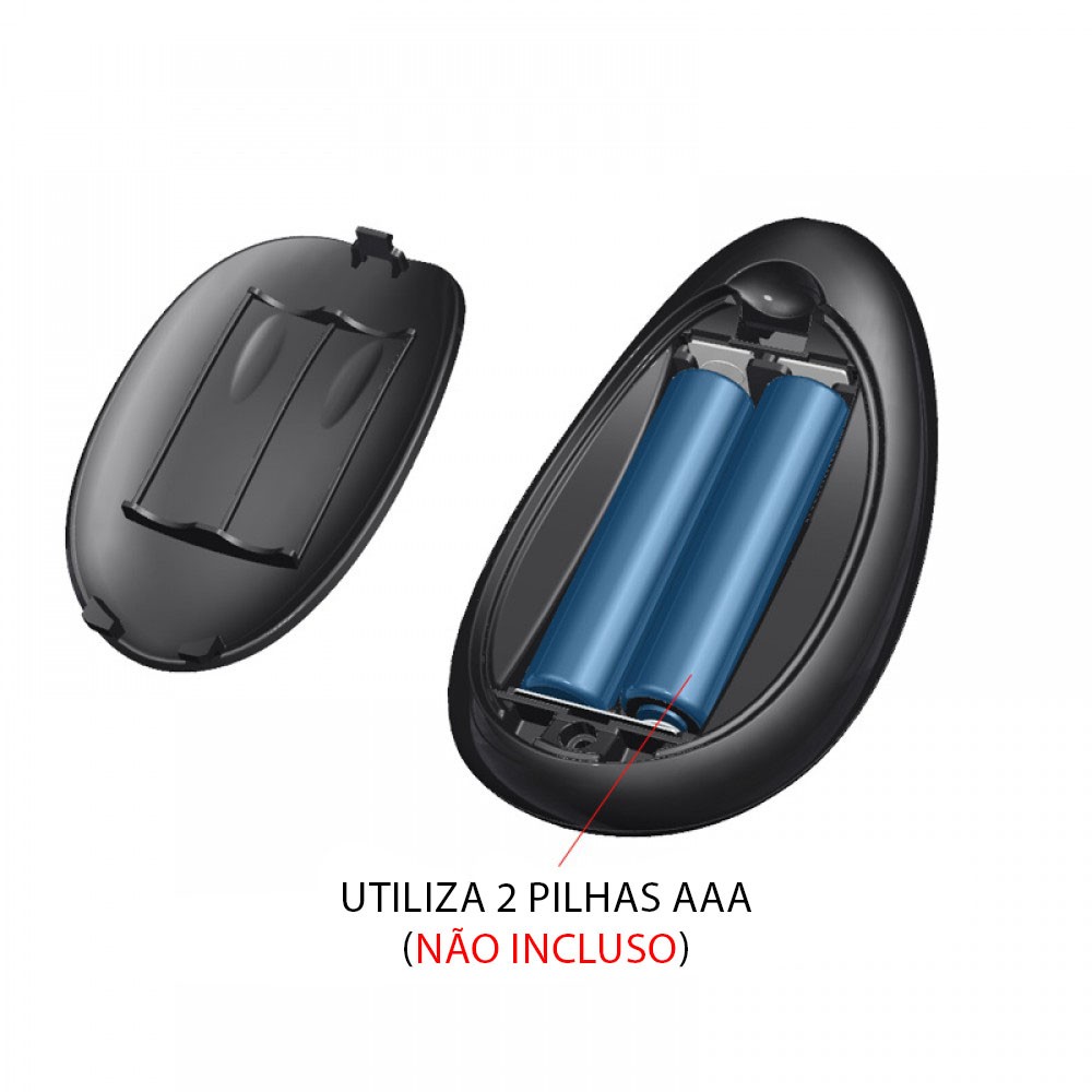 Prendedor de Mamilo com Vibrador e Controle com Fio Preto | Compartimento de pilhas do controle, indicando 'UTILIZA 2 PILHAS AAA (N�O INCLUSO)'