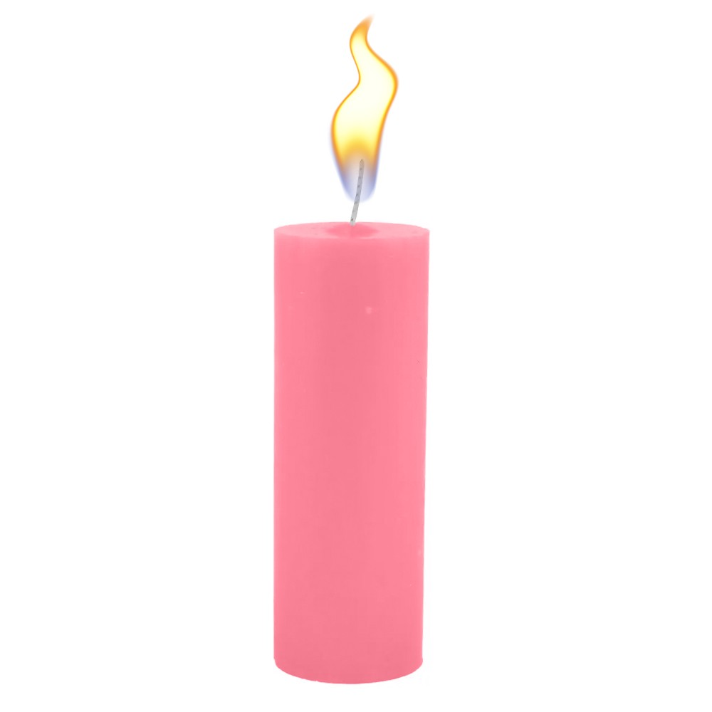 Vela para Wax Play 6cm Rosa acesa, com chama vibrante e cera derretida