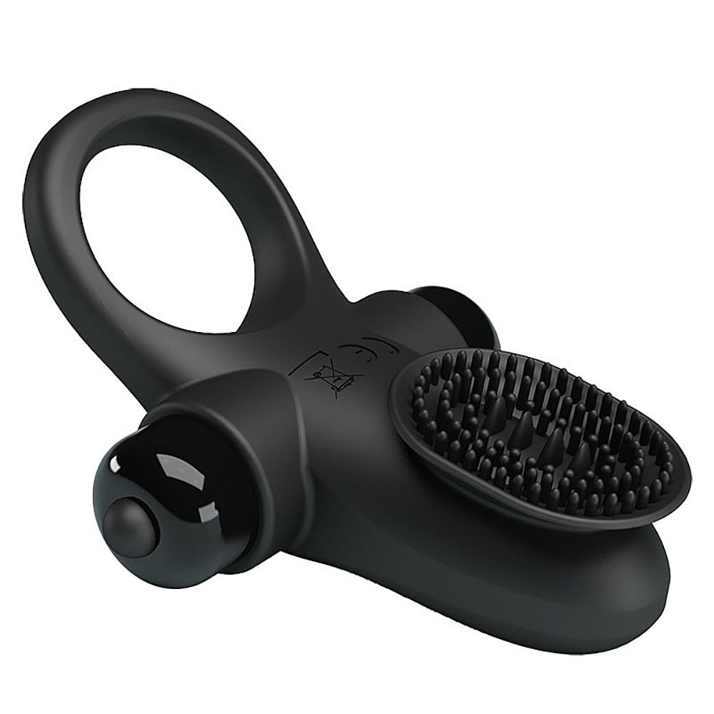 Anel peniano vibrat�rio Ring II, vista em �ngulo mostrando o detalhe das cerdas massageadoras em silicone