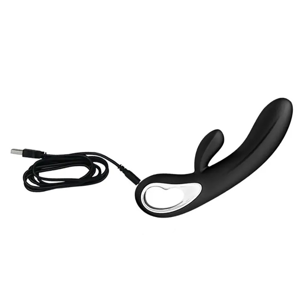 Vibrador Duplo Recarreg�vel Elmer Preto em um �ngulo diagonal, destacando seu design para estimula��o dupla.