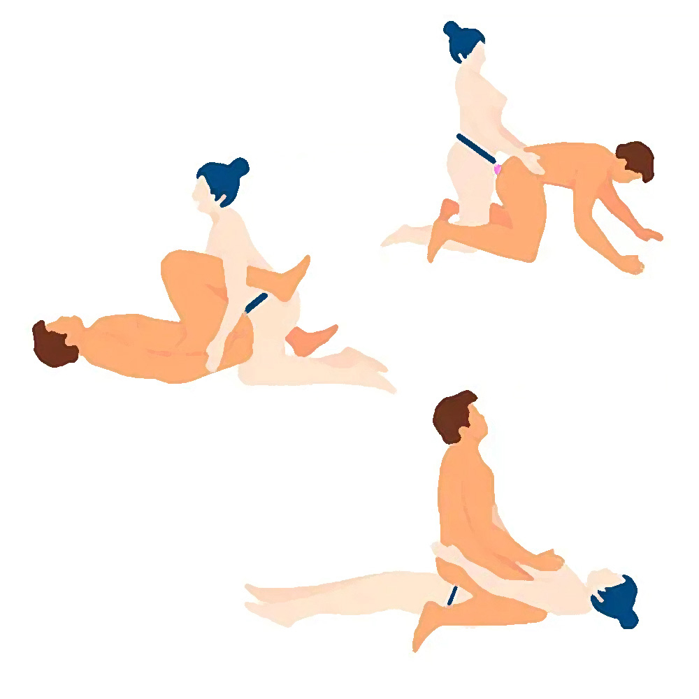 Ilustra��o de posi��es sexuais que podem ser exploradas com a Capa Peniana em Silicone Toque Aveludado de 16cm e Extensor Interno de 6cm com Cinta Bege