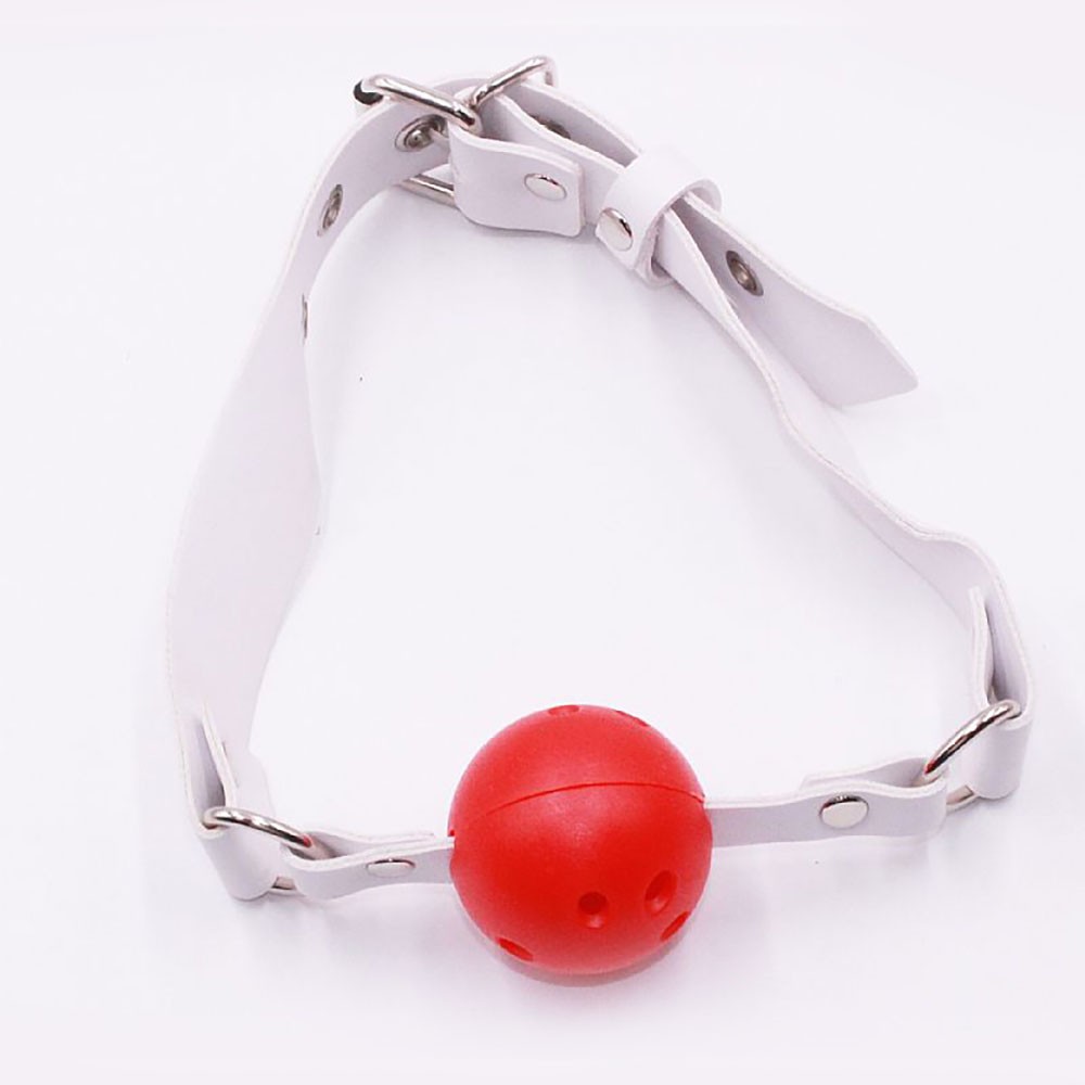 Morda�a tipo bola vermelha com al�as brancas de regulagem do kit bondage