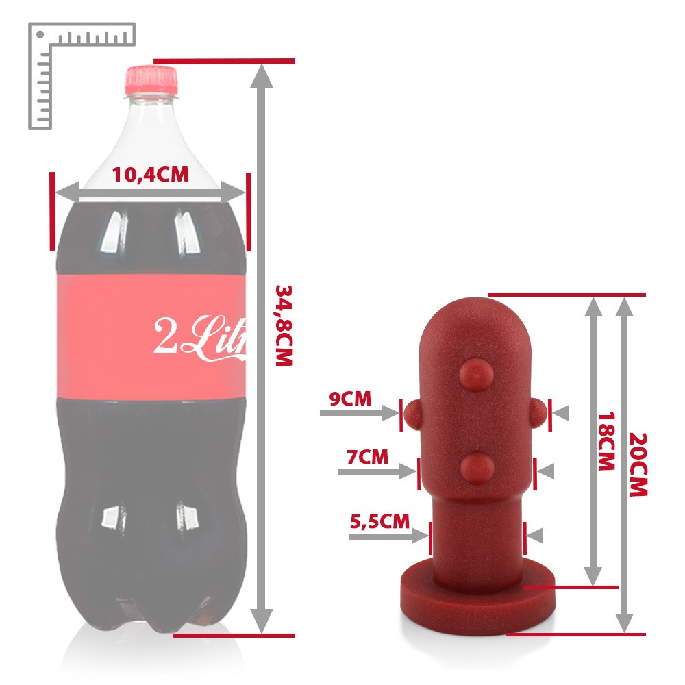 Vista da parte superior do Plug Anal Grande Flex�vel Cactus vermelho, focando na ponta suave e no in�cio das texturas