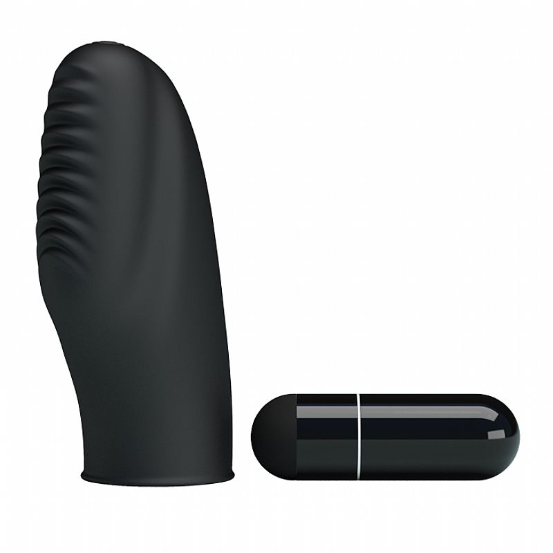 Estimulador Vibrat�rio de Dedo Stanford com motor vibrat�rio separado, mostrando os dois componentes em preto