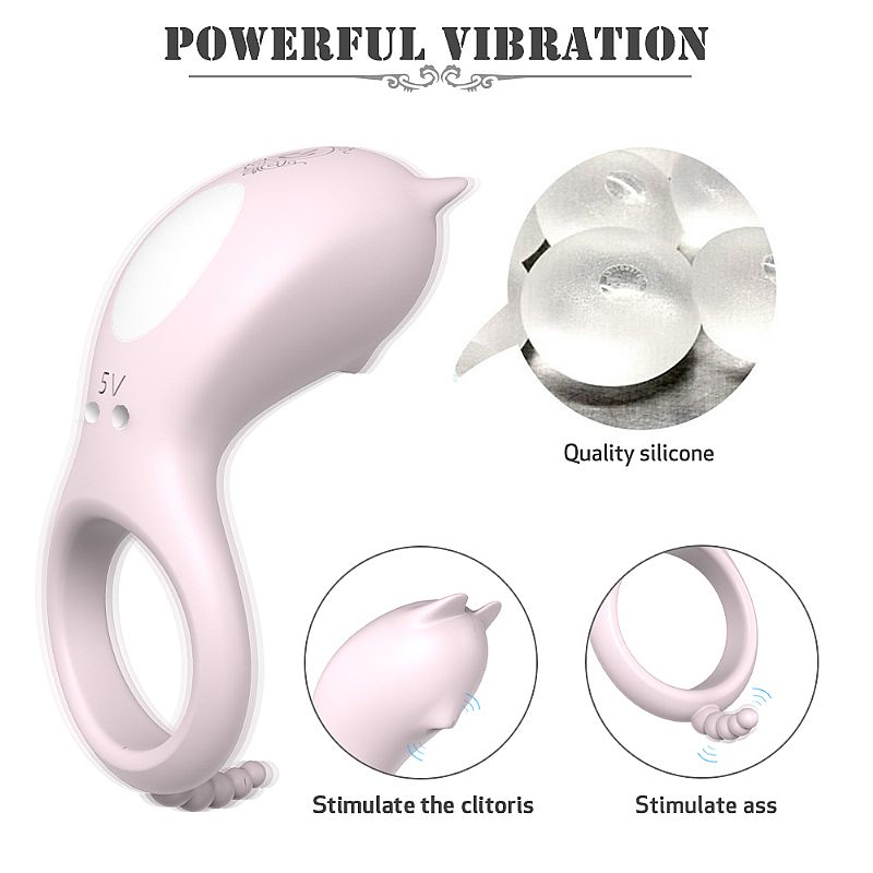 Anel Peniano Cora Rosa com estimulador para clit�ris detalhe do material silicone e vibra��o