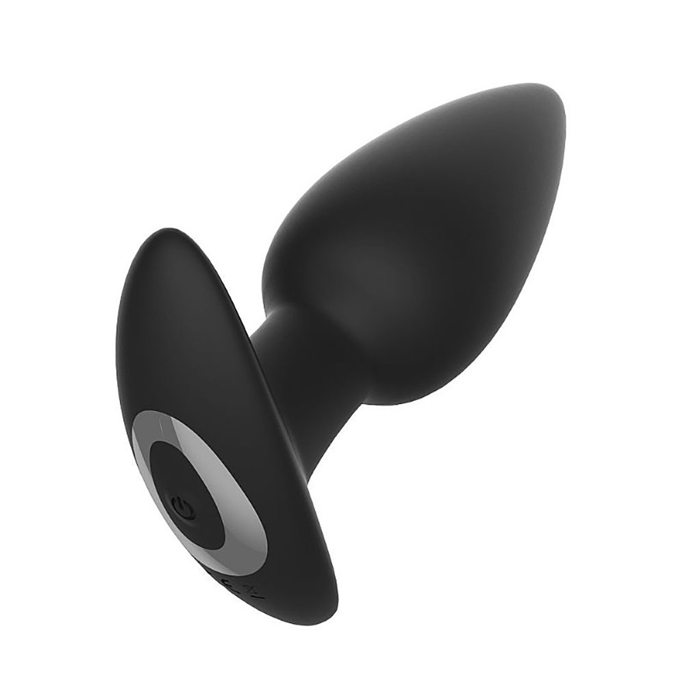 Plug anal Lovi Preto em silicone, vista diagonal mostrando o LED indicador e os bot�es de controle integrados