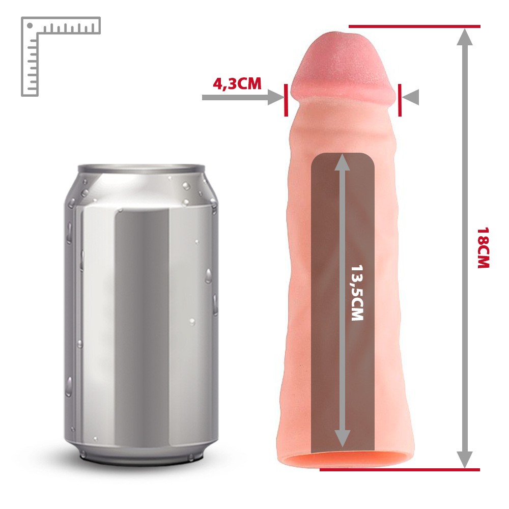 Capa Peniana sem Vibrador em Cyberskin com Extensor 18 x 4,3cm Bege | Foto 06
