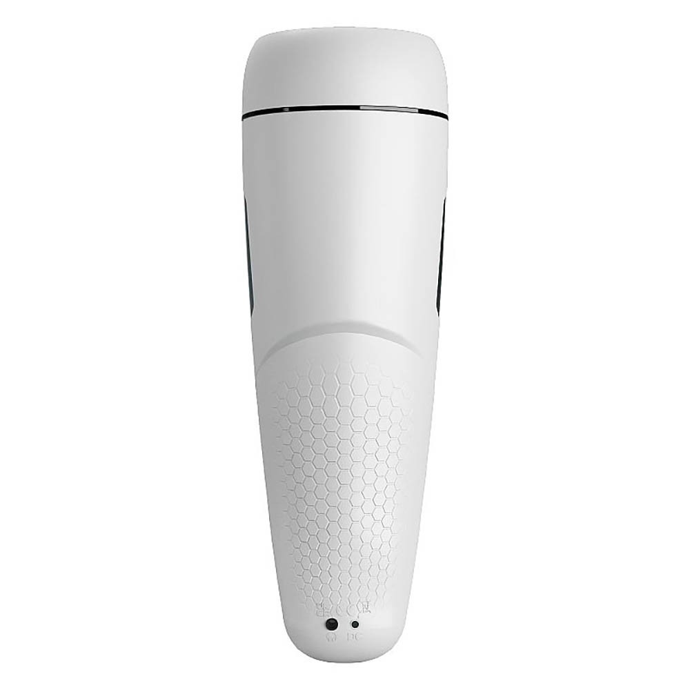 Masturbador Masculino Marissa Branco, vista lateral detalhada com bot�es de controle e textura antiderrapante