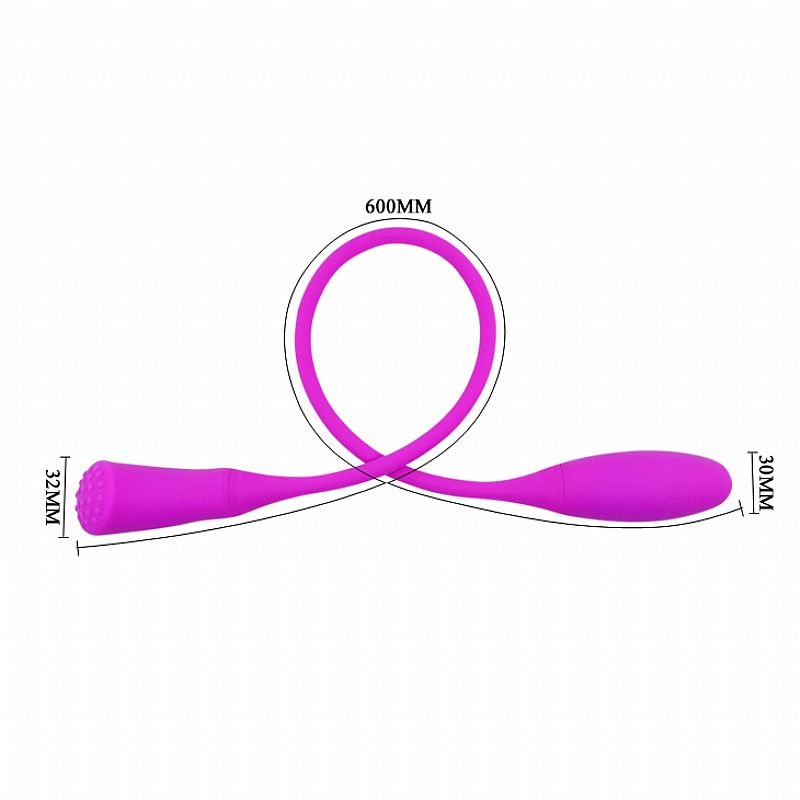 Vibrador para Casal Snaky Vibe Pink esticado, mostrando um dos vibradores com bot�es de controle e o cabo flex�vel que se conecta ao segundo vibrador.