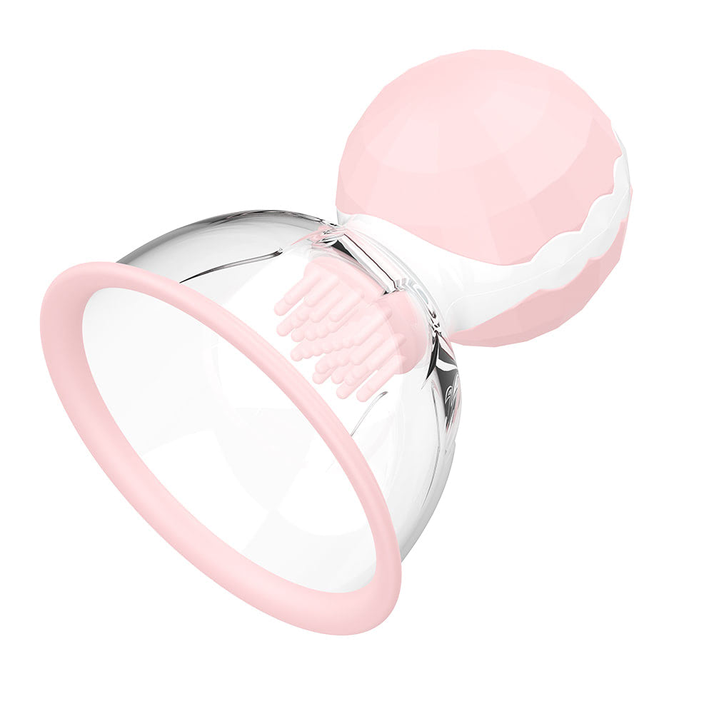Massageador de Mamilo Recarreg�vel Rosa com 10 Rota��es e Suc��o Manual, vista lateral detalhada