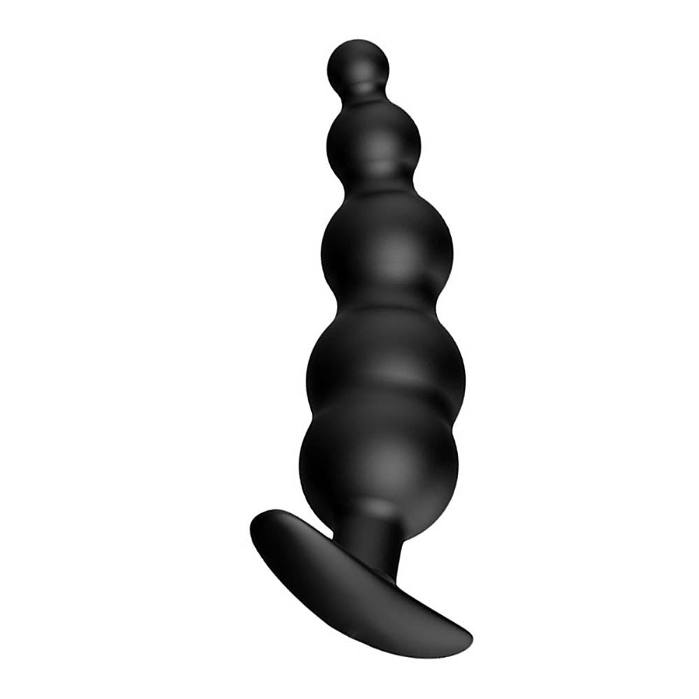 Plug Anal de Silicone Preto com Esferas, vista lateral detalhada