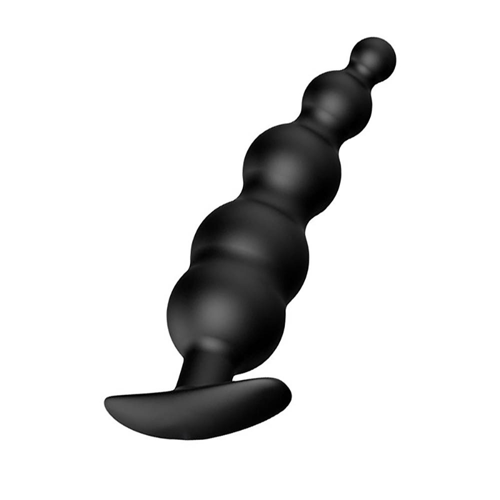 Plug Anal de Silicone com Esferas Preto, vista da base de seguran�a arredondada