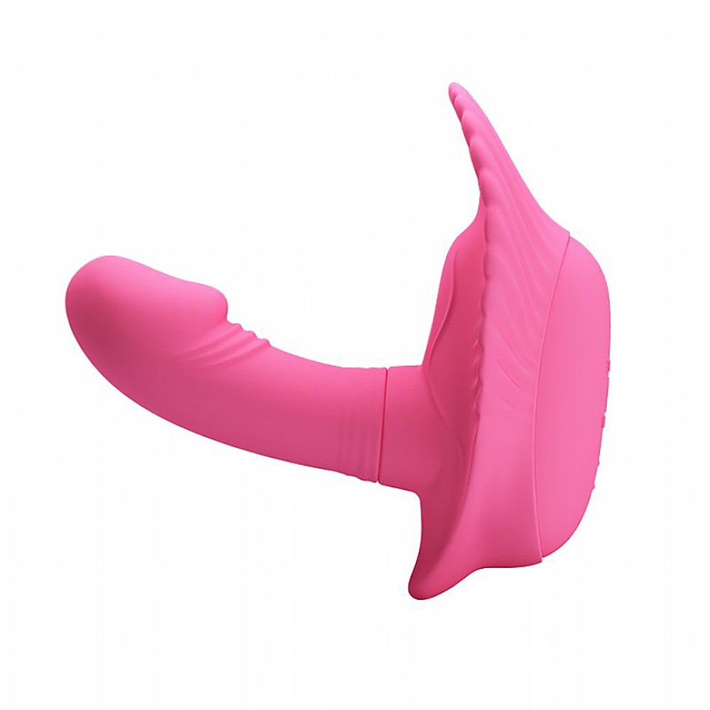 Vista lateral do Vibrador para Casal Fancy Clamshell Pink em silicone, evidenciando o design ergon�mico e a curvatura para estimula��o
