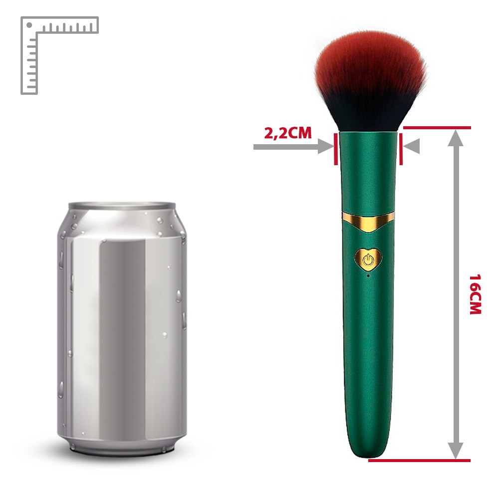 Vibrador Discreto Formato de Pincel Verde em uma vista geral com a tampa do carregador