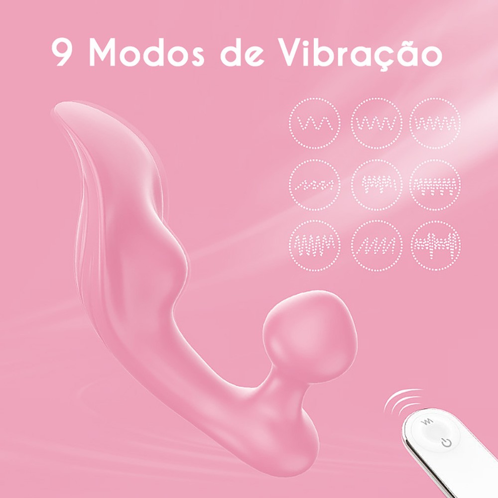 Vibrador para Clit�ris em Silicone Recarreg�vel Chomper-RCT Rosa com ilustra��o dos 9 modos de vibra��o e controle sem fio
