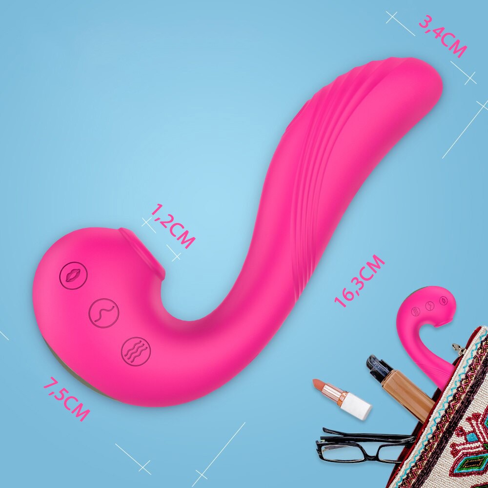 Vibrador Duplo Angels Wings Pink com ilustra��es dos modos de pulsa��o e vibra��o
