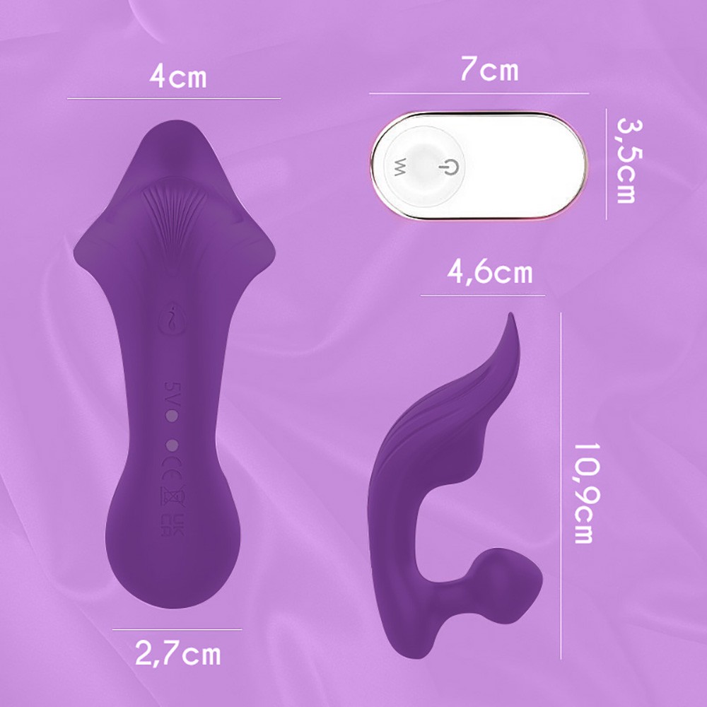 Vibrador para Clit�ris Chomper-RCT Roxo recarreg�vel em close, mostrando a entrada USB para carregamento
