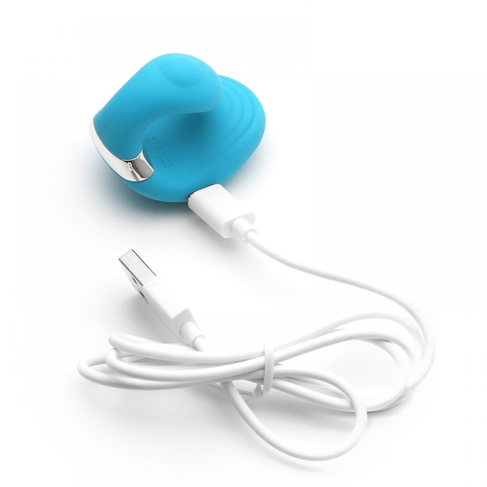 Detalhe do design vibrador Queeni Azul, mostrando a �rea texturizada e o brilho do silicone