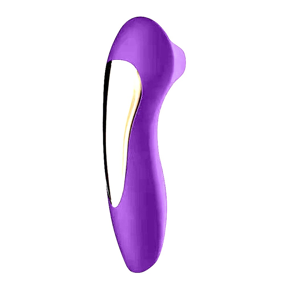 Vibrador para Clit�ris Recarreg�vel em Silicone Roxo - Vista lateral, destacando um detalhe em dourado no corpo do aparelho.