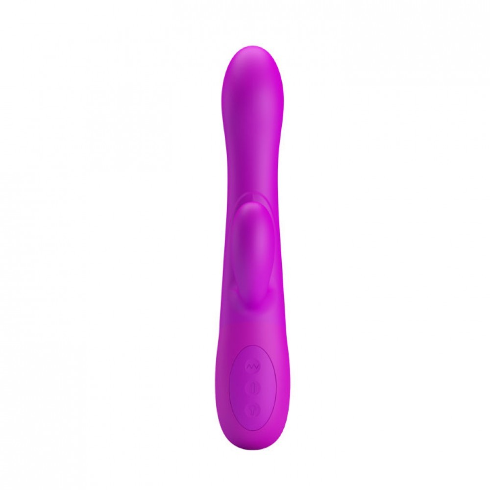 Vibrador Duplo em Silicone Recarreg�vel 7 Vibra��es e Infl�vel na Ponta Douglas Pink, vista frontal limpa.