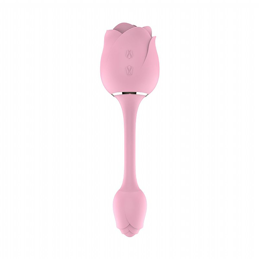 Vibrador Immortal Flower 3 Rosa, em vista frontal, mostrando a flor e a haste vibrat�ria, com detalhes dos bot�es e material de silicone