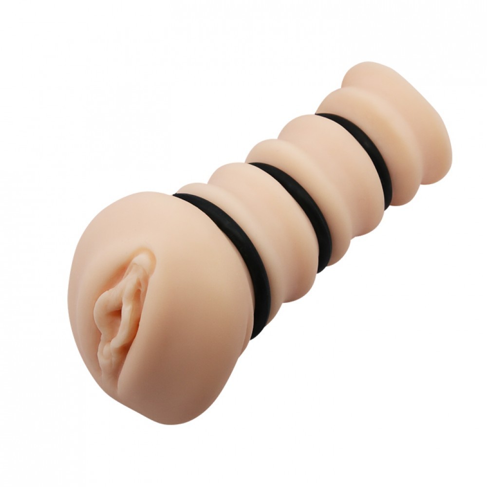 Masturbador Vagina em Cyberskin com 3 An�is para Compress�o Bege - Vista lateral do produto fora da caixa