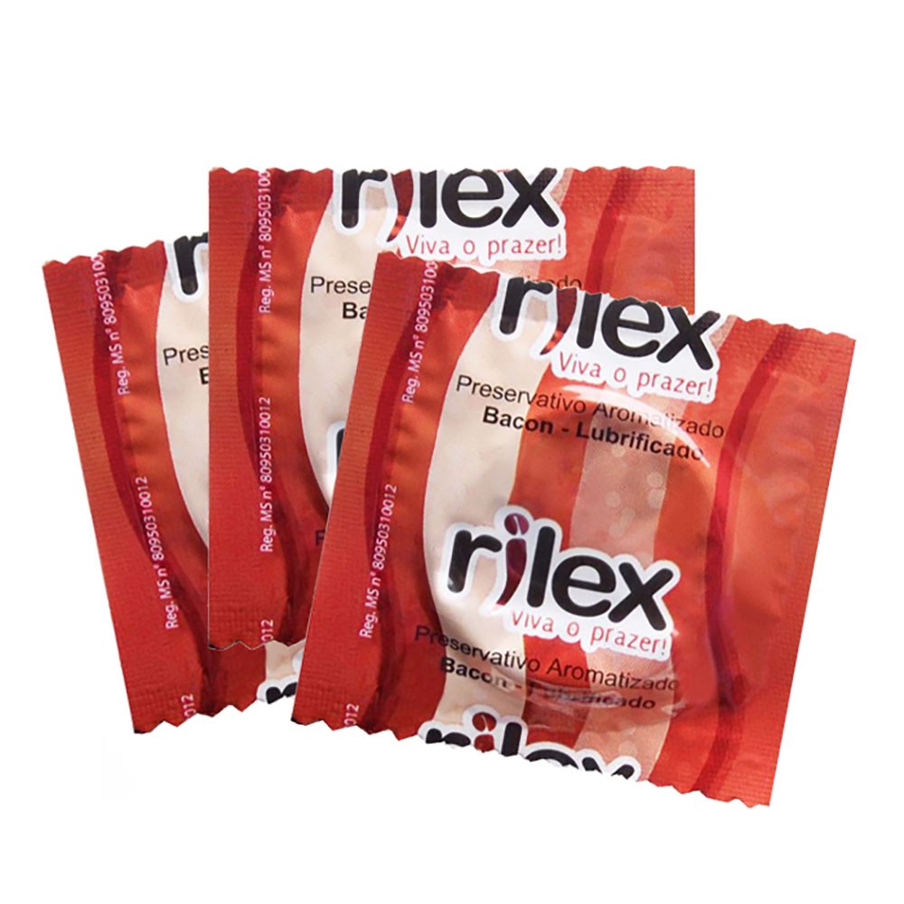 Preservativos Rilex Aroma de Bacon fora da embalagem, em inv�lucros individuais, prontos para uso