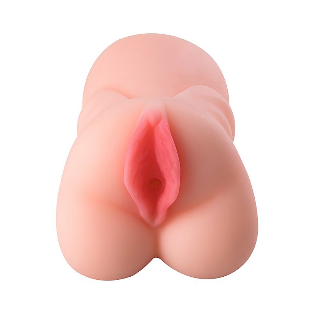 Masturbador Vagina Gina Bege em Cyberskin, vista frontal destacando entrada em tons de rosa