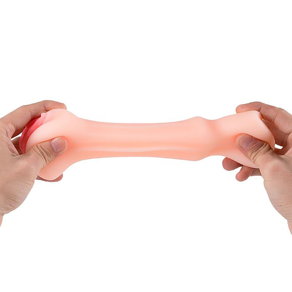 Masturbador masculino Vivi Bege visto de cima, mostrando a curvatura natural e a profundidade da entrada
