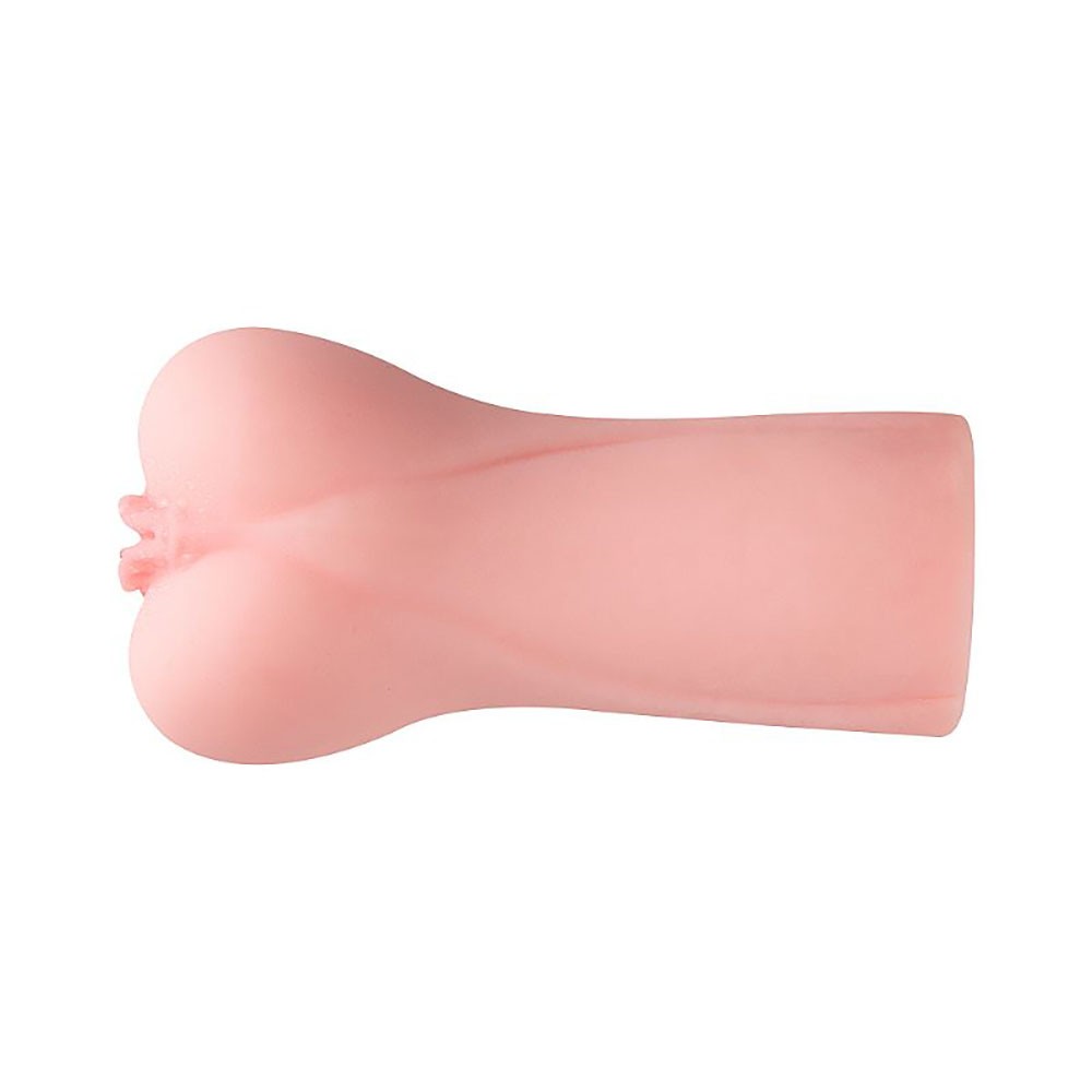 Masturbador Vagina Cyberskin Lila Bege, vista lateral com orif�cio vaginal e design realista