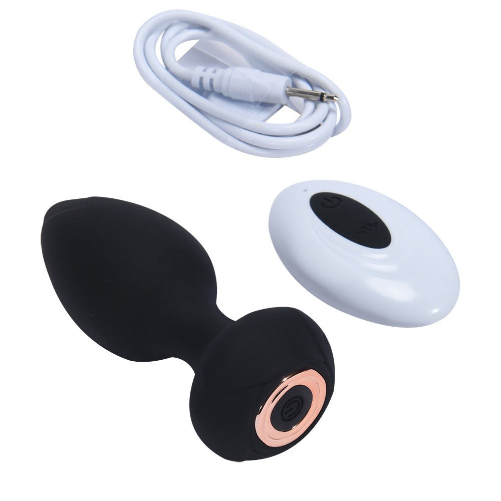 Plug Anal Recarreg�vel em Silicone, vista lateral com cabo USB para carregamento