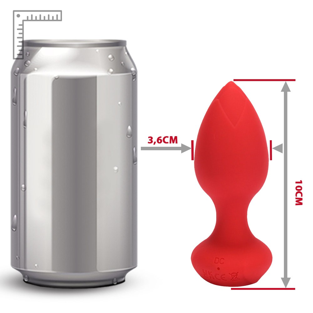 Plug anal recarreg�vel de silicone vermelho, vista da ponta suave e corpo flex�vel