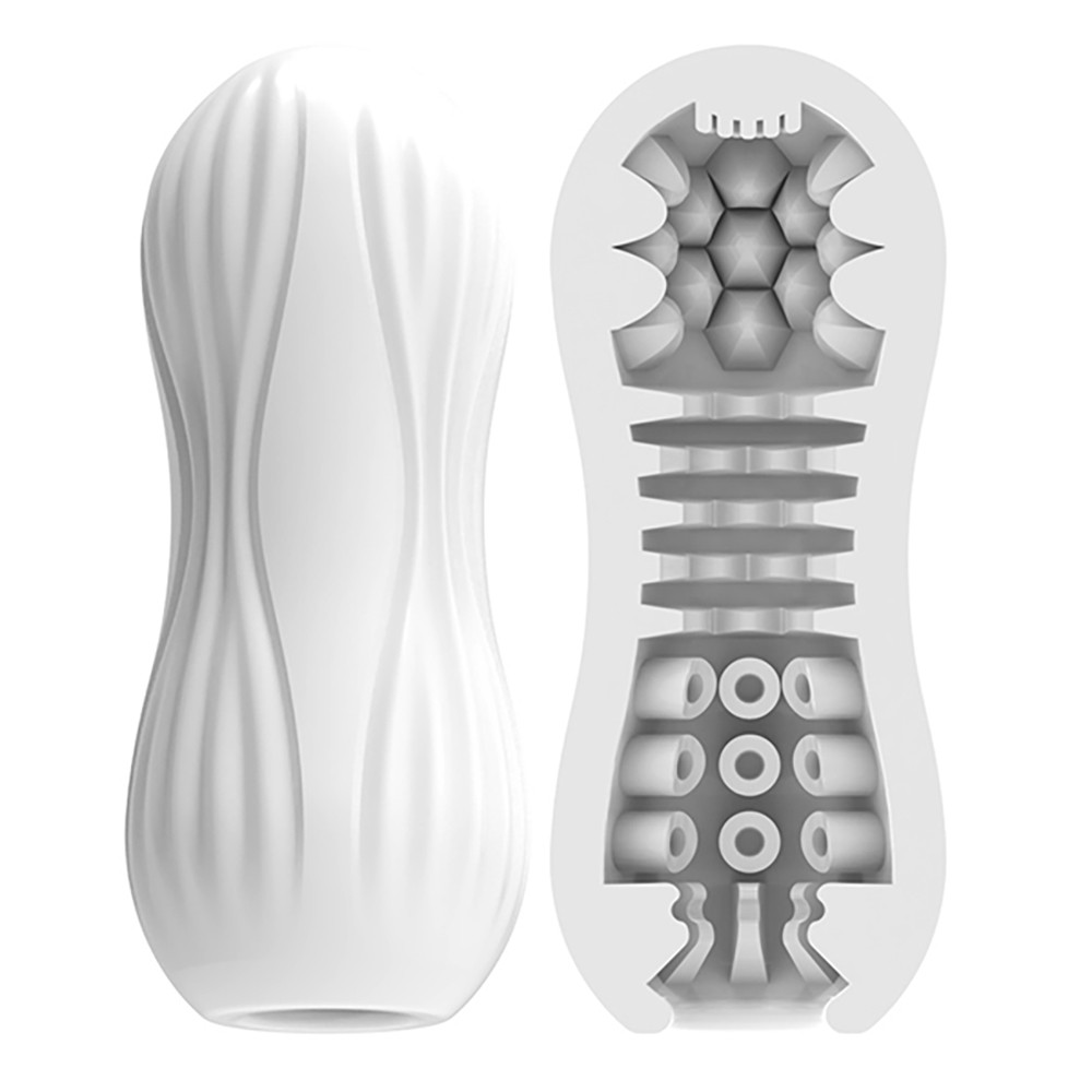 Masturbador Masculino em Silicone Dynamic Lw Branco aberto mostrando as texturas internas variadas