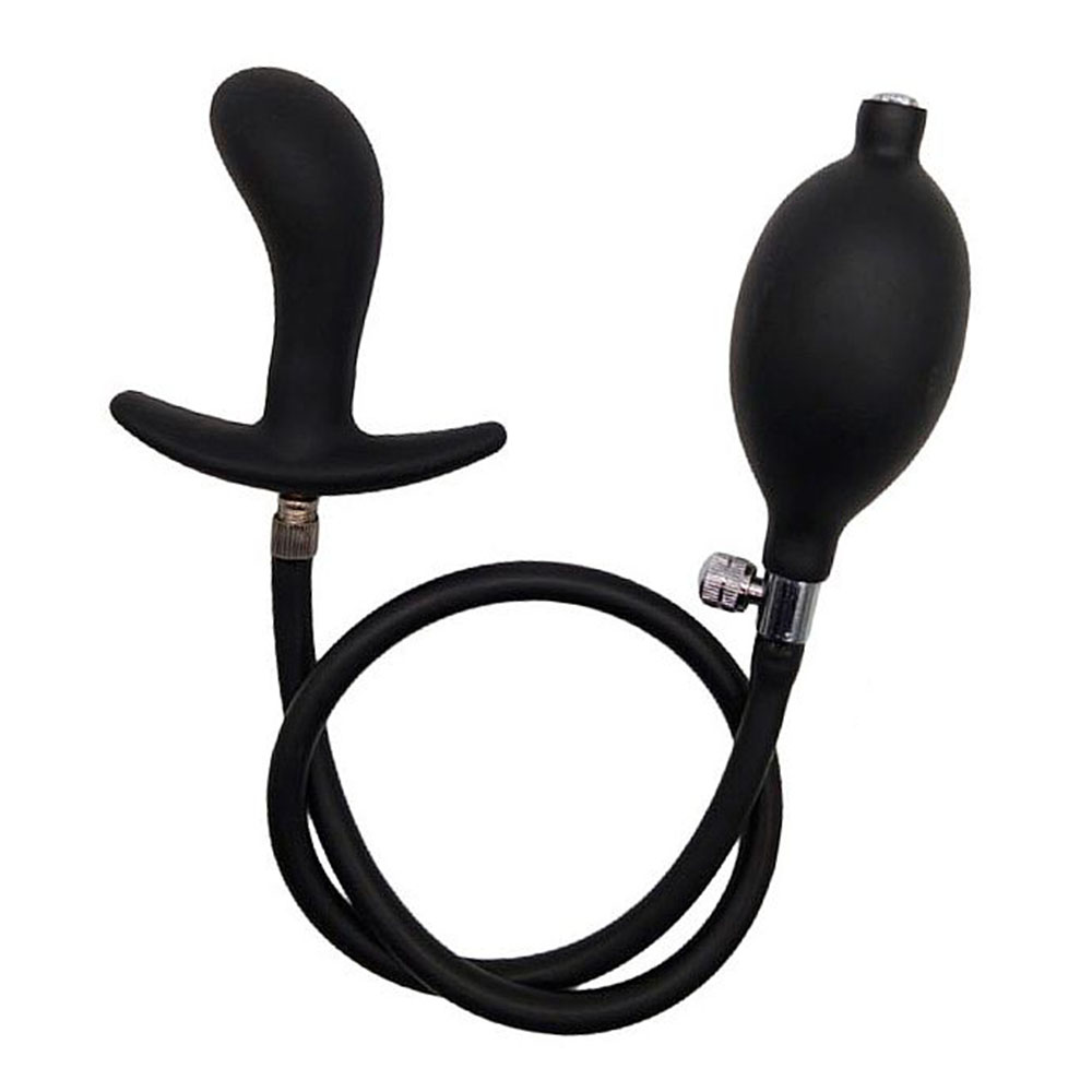 Estimulador de Pr�stata Infl�vel Expans�o Gradual em Silicone com Bomba Manual - Vista lateral do estimulador e da bomba manual