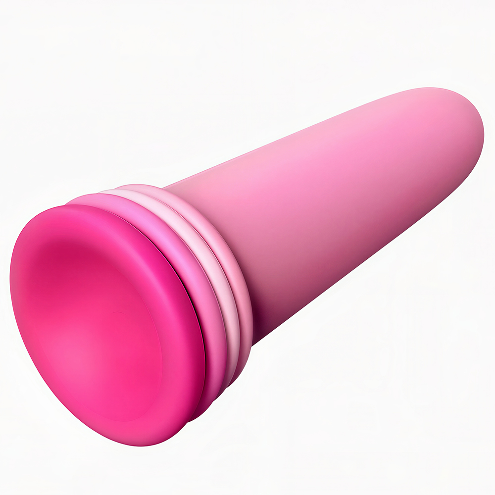 Kit de 4 dilatadores vaginais graduados em silicone m�dico rosa, empilhados mostrando as bases arredondadas e a diferen�a de di�metro