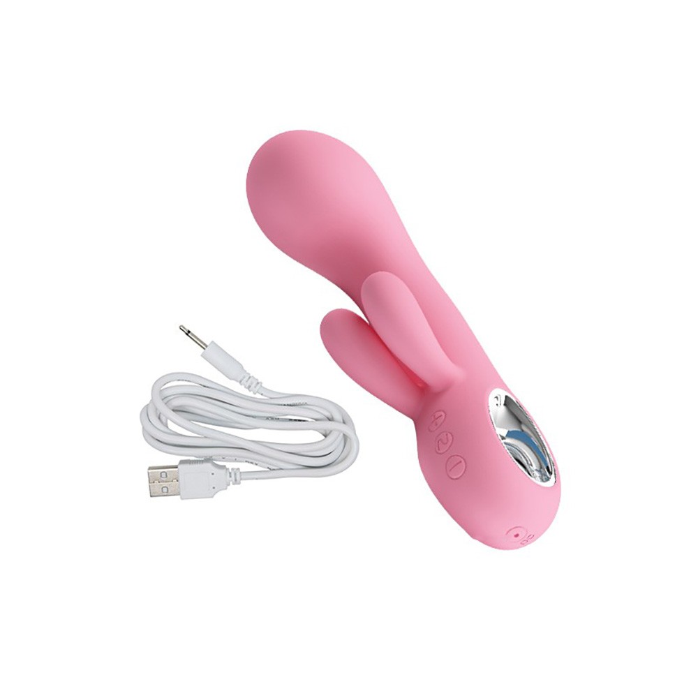 Vibrador Duplo Chris Rosa em vista detalhada da base, mostrando bot�es de + e - para intensidade