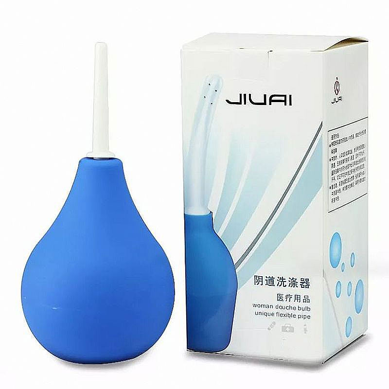 Ducha Higi�nica �ntima Azul ao lado da caixa original, exibindo os dois aplicadores