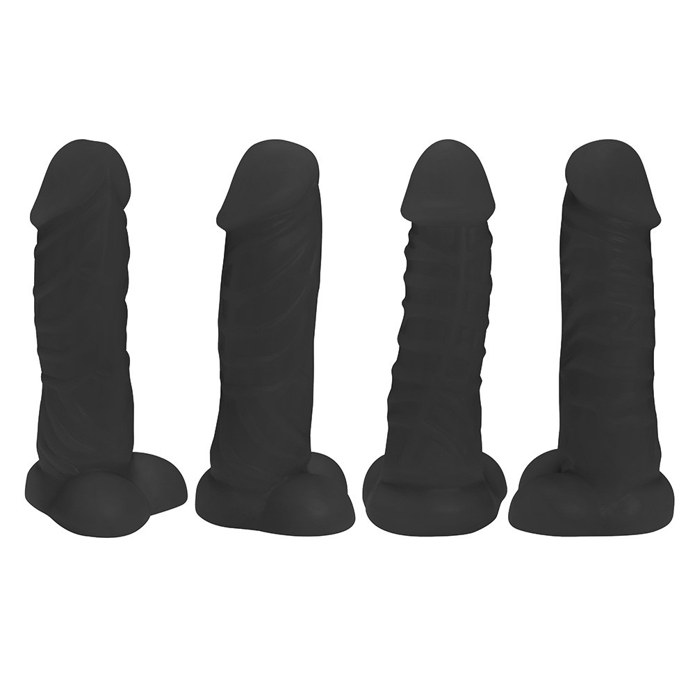 Vista de 4 p�nis real�sticos similares, mostrando diferentes texturas e formatos para compara��o, todos na cor preta.