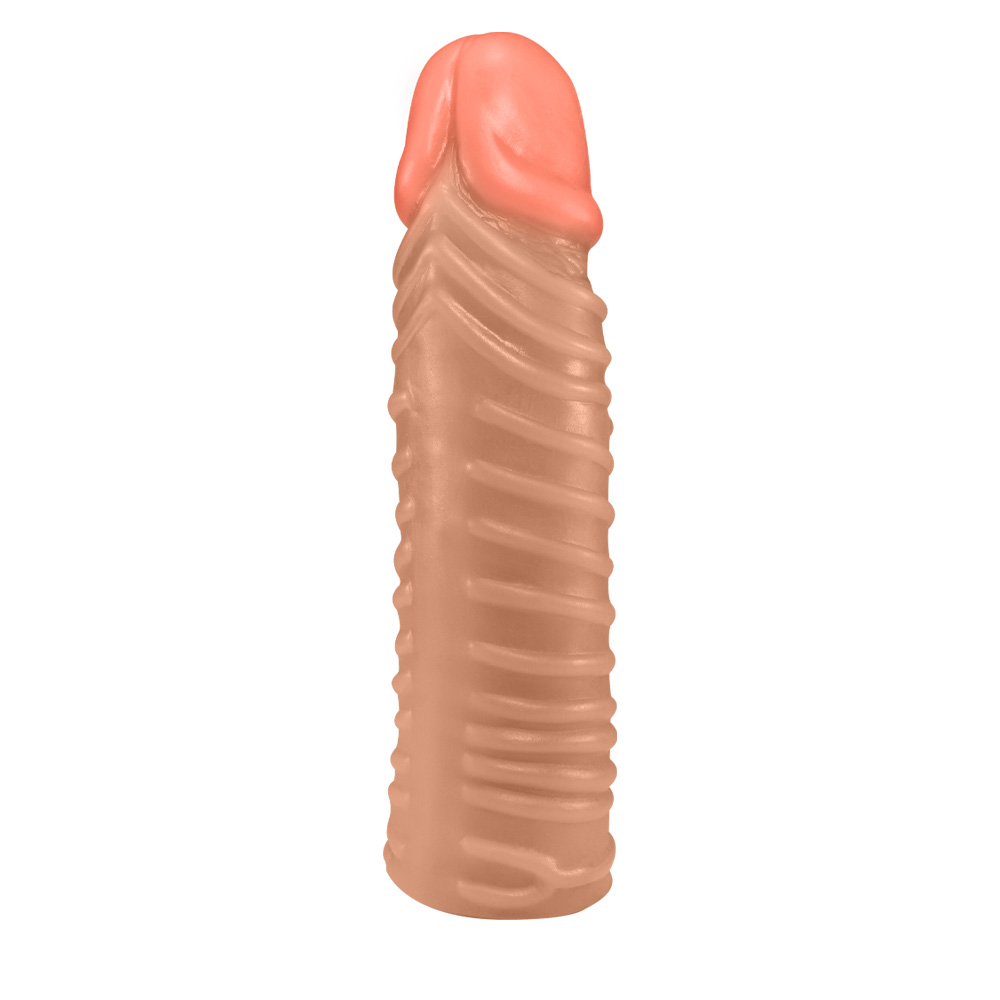 Detalhe da base do P�nis Torpedo Flex�vel Bege, mostrando a textura e a transi��o para a ponta do dildo
