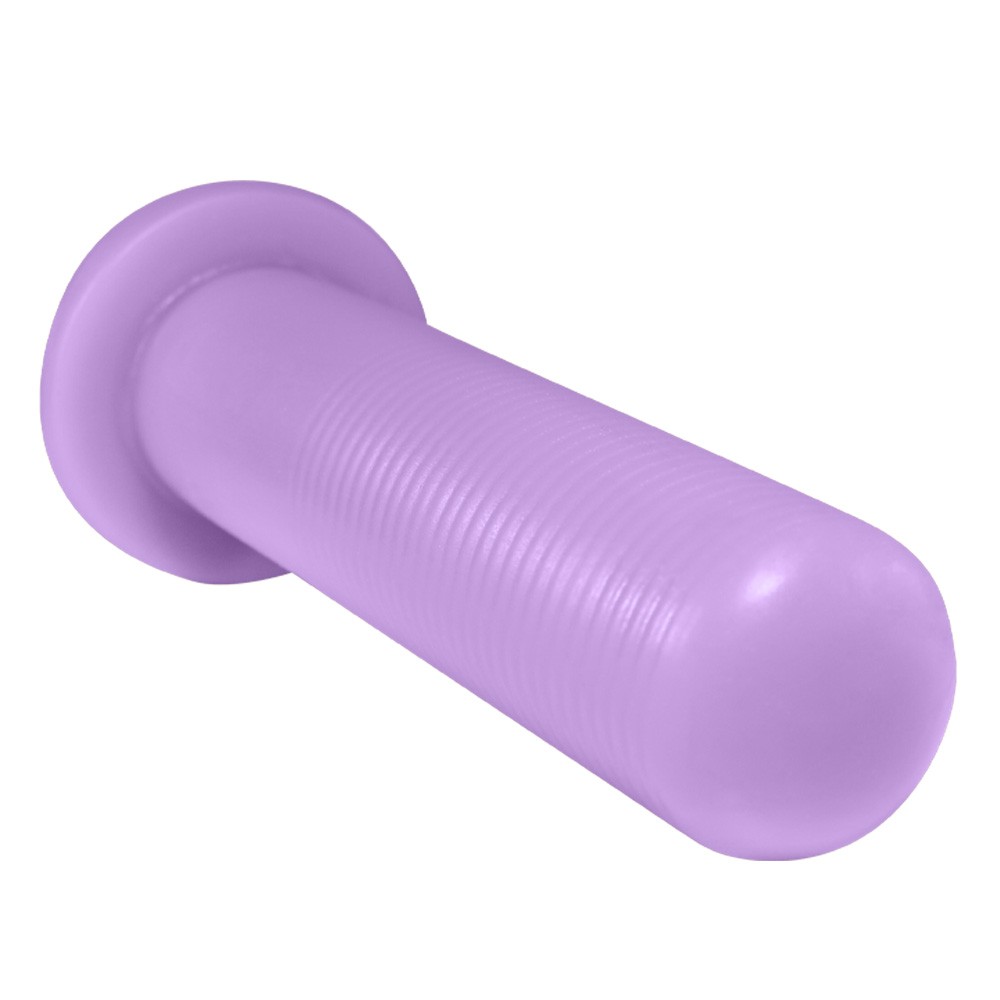Plug Anal KCT em PVC Fl�xivel Roxo 17 x 4,3cm - Imagem lateral exibindo flexibilidade e anel de seguran�a