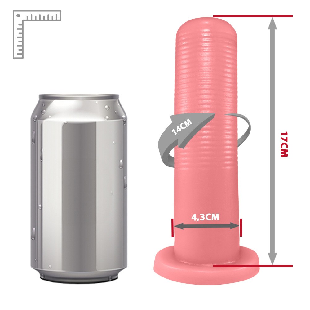 Plug Anal KCT em PVC Flex�vel At�xico 17 x 4,3cm Rosa em vista diagonal, real�ando a ponta c�nica e a base.