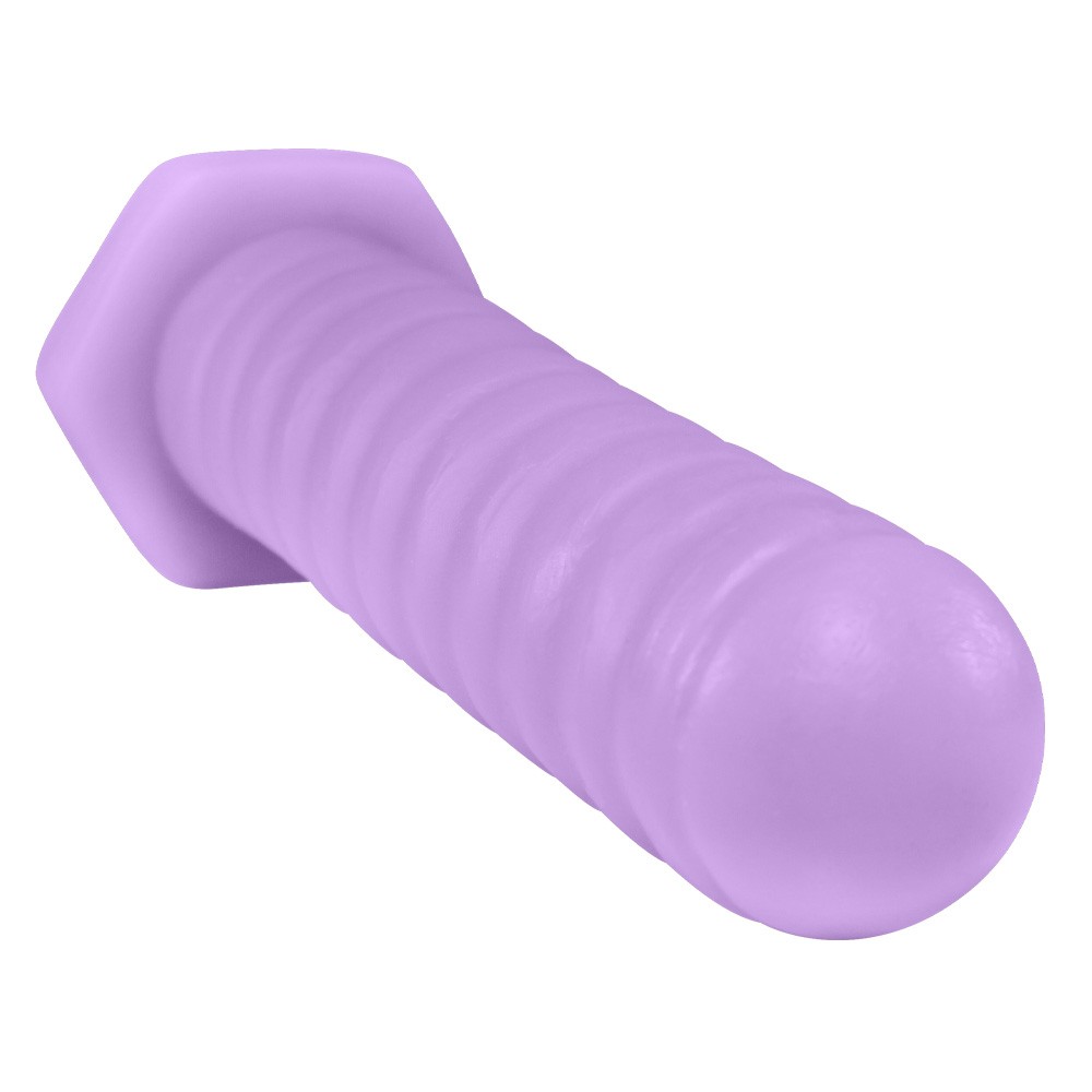 Plug Anal Parafuso de PVC Roxo em vista angular, destacando o corpo anelado e a base hexagonal