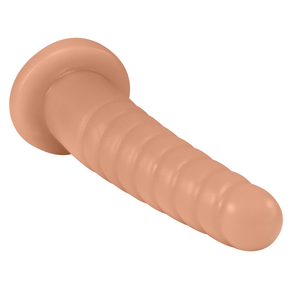 vista lateral do Plug Anal Screw bege, mostrando a base de seguran�a e o formato em espiral