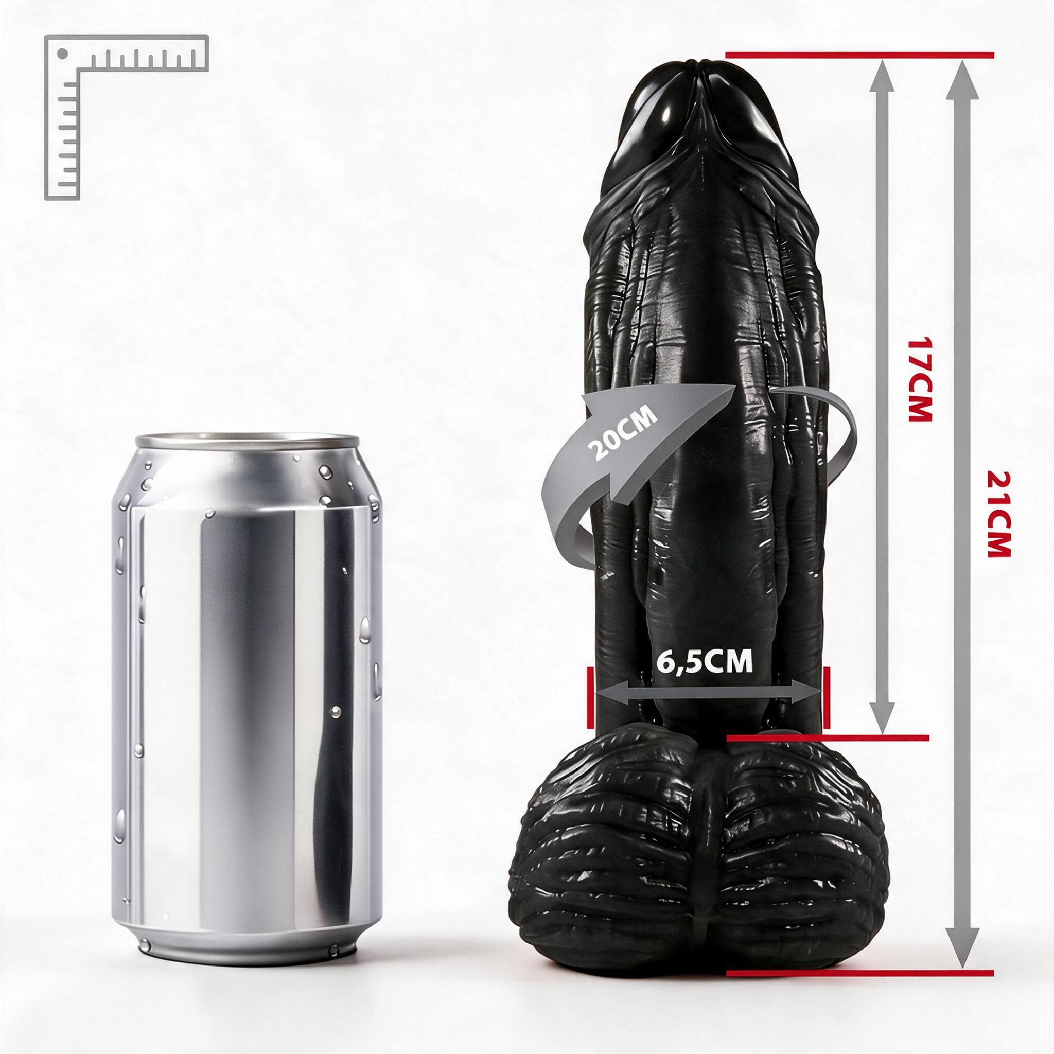 P�nis Large em PVC flex�vel at�xico com escroto, vista de cima da glande e topo da haste